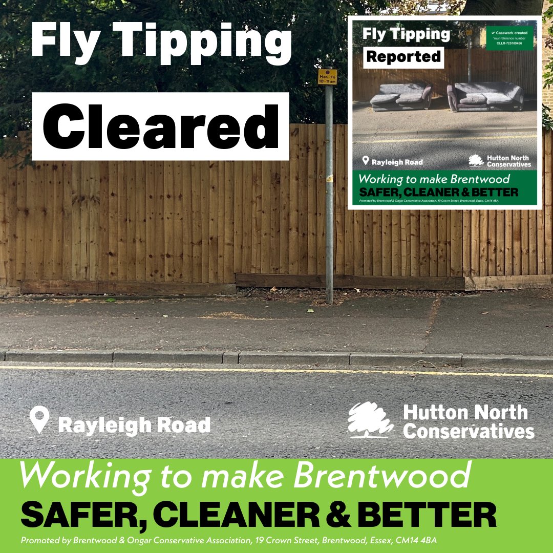 KeithRBarber's tweet photo. Now you see it 👀 - now you don’t. 👀  Thank you to our great team at the Brentwood depot for responding so quickly to our request to remove the two sofas fly-tipped on Rayleigh Road pavement. The speedy response is much appreciated. #cleanersaferbetter #HuttonNorth #conservative https://t.co/zMer05Rp5y