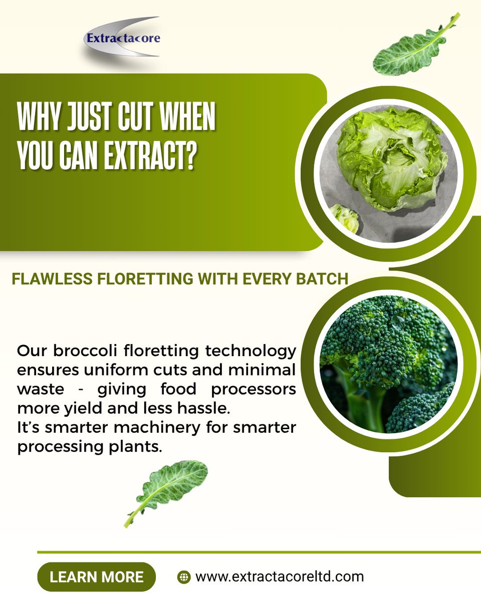 ExtractaCore's tweet image. Smarter floretting for broccoli and lettuce.
More yield, less waste, zero compromise.
Why just cut when you can extract?
#AutomationSolutions #FoodMachinery #HealthyLifestyle