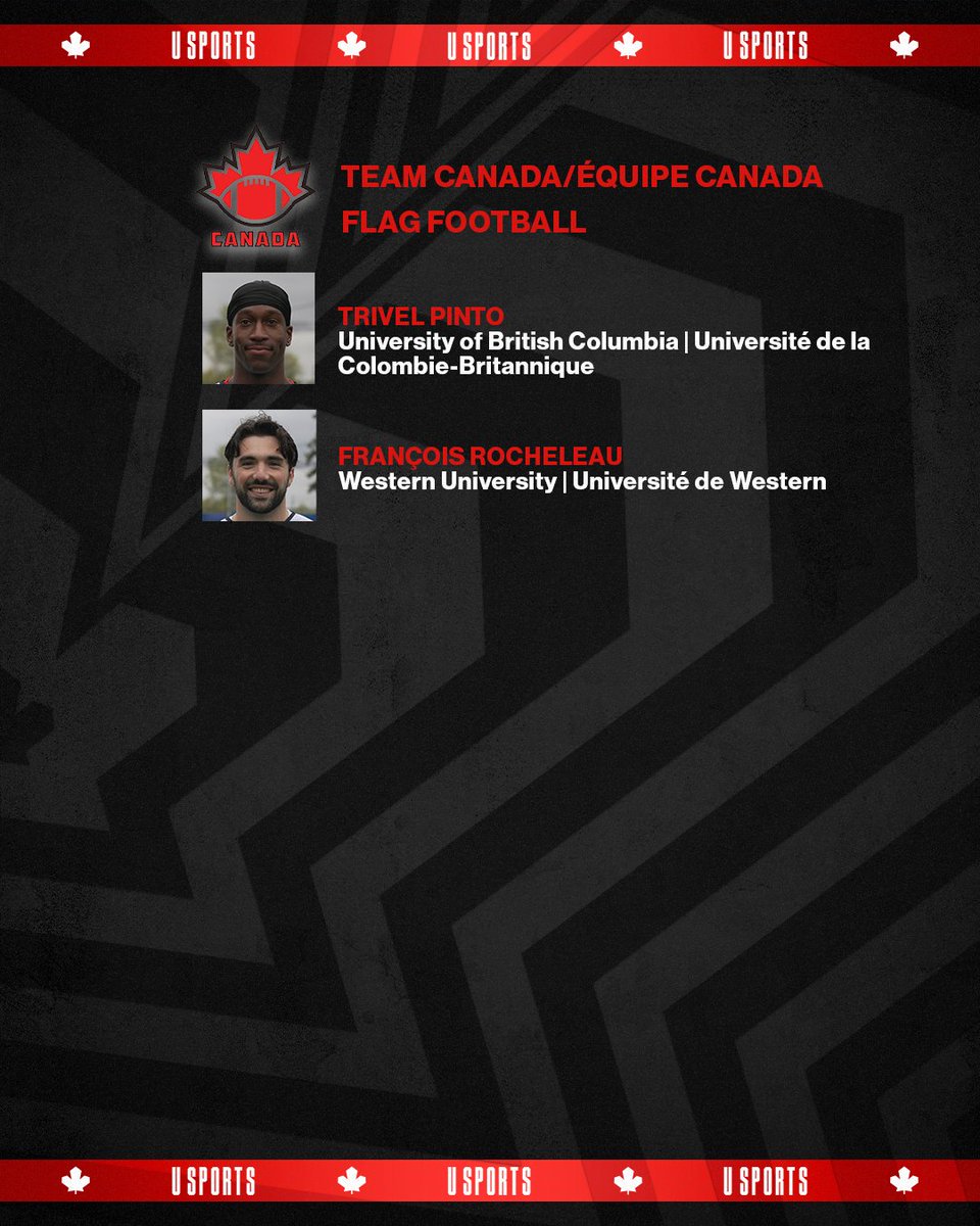 Ten U SPORTS athletes selected to represent Canada on the 2025 Senior Men’s National Flag Football Team 🇨🇦

Dix athlètes U SPORTS sélectionnés pour représenter le Canada au sein de l'équipe nationale senior masculine de flag football 2025 🇨🇦