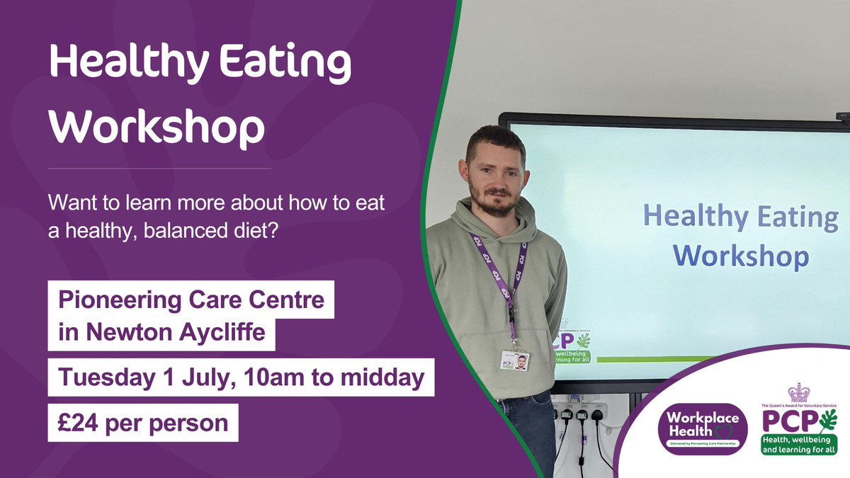 Do you want to learn how to eat healthily, and understand food labelling? 💜 

Our Workplace Health team are hosting a Healthy Eating workshop at the Pioneering Care Centre, Newton Aycliffe. Join us on Tuesday 1 July, 10am to midday.

Email workplacehealth@pcp.uk.net to book.