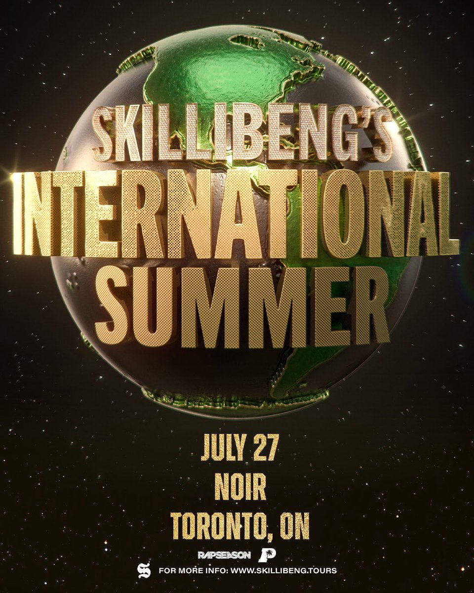 PALM TREES TORONTO (@palmtreesto) on Twitter photo JUST ANNOUNCED 🔥 <a href="/skillibeng/">skillibeng</a>’s International Summer is coming to Toronto on July 27 at Noir inside <a href="/rebeltoronto/">David Brodie</a>.
🌍 Day event with performance and DJ sets.
Doors | 3PM
Tickets on sale Thursday, June 26 | 10AM
🎫: rapseason.com JUST ANNOUNCED 🔥 <a href="/skillibeng/">skillibeng</a>’s International Summer is coming to Toronto on July 27 at Noir inside <a href="/rebeltoronto/">David Brodie</a>.
🌍 Day event with performance and DJ sets.
Doors | 3PM
Tickets on sale Thursday, June 26 | 10AM
🎫: rapseason.com