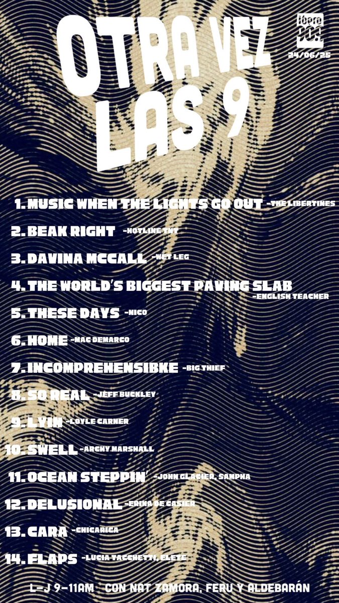 El peor día de la semana no arrancó tan mal la música del #OtraVezLas9 y la conversación que tuvimos con #Chicarica.

Mañana vamos con un programa con temática #Glastonbury2025 así que nos escuchamos en <a href="/Ibero909FM/">Ibero 90.9 FM</a> 

<a href="/NatZamora/">Natalia</a> <a href="/valemartinezg1/">Valentina</a>