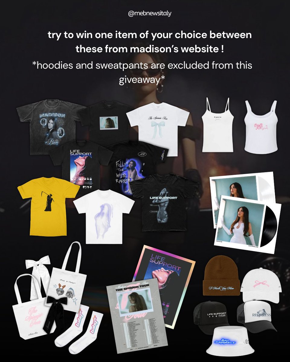 it’s giveaway time! 💥❤️
try to win one item of your choice from madison’s website! 
how to enter:
(1) follow us
(2) like and rt this tweet
(3) presave all at once through the link in the first comment and show a proof you presaved with the hashtag #MBAllAtOnce 

⬇️⬇️⬇️⬇️
