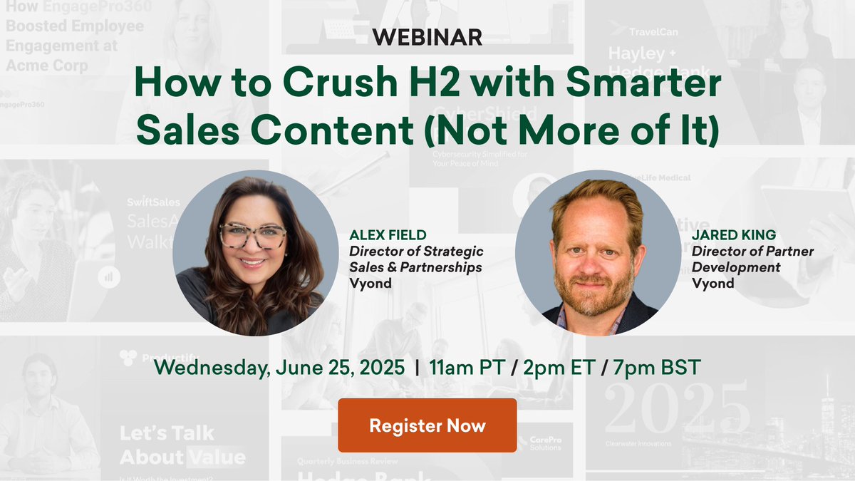 Don’t forget – our June webinar is tomorrow! Join us Wednesday, June 25 at 11am PST as our Vyond sales gurus show you how to easily create next-level sales content. Take your H2 sales to the next level! #Vyond

Sign up now: vynd.ly/4mEPnkR