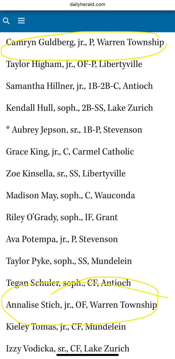 Annalise Stich (@annalisestich) on Twitter photo It's been a great few weeks! I found out that I earned a spot on the Lake County All Area Team for softball along with my HS & travel
teammate <a href="/camrynguldberg/">Camryn (UW-Eau Claire Commit)</a> ! It's been a great few weeks! I found out that I earned a spot on the Lake County All Area Team for softball along with my HS & travel
teammate <a href="/camrynguldberg/">Camryn (UW-Eau Claire Commit)</a> !