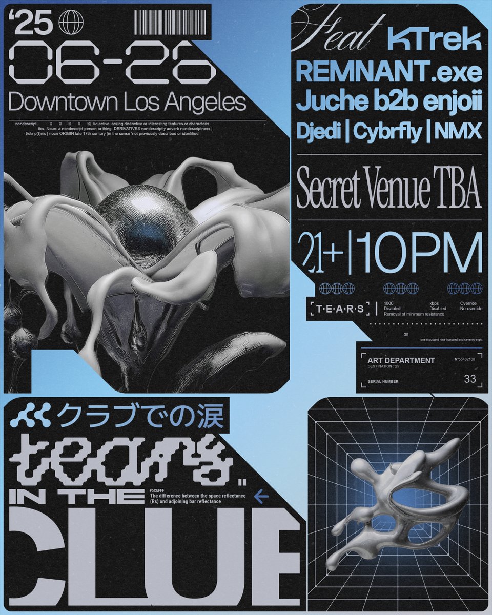 Los Angeles ⬇️

Tears In The Club on Saturday with this awesome line-up 💙

ra.co/events/2183738