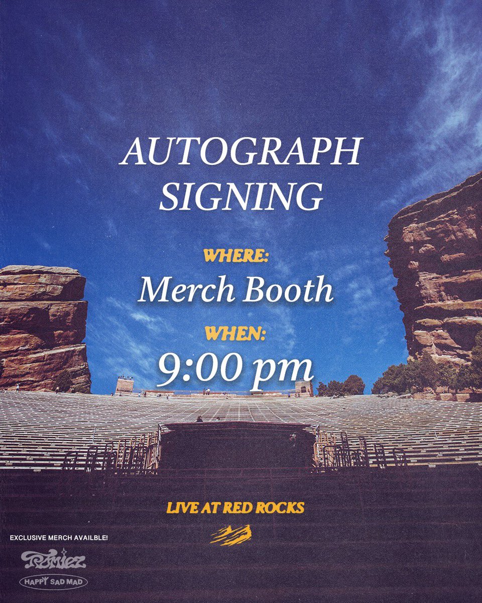 RomeRamirez's tweet photo. Red Rocks crew!
Catch me at the merch booth at 9PM after my set 🤙 I’ll be signing autographs, shaking hands , kissing babies (maybe), and vibing out with yall post show! 
Get something fresh and I’ll mark it with some love. First come, first served 💪🚨
#RomiezOnTheRocks #RomeLive #RedRocks