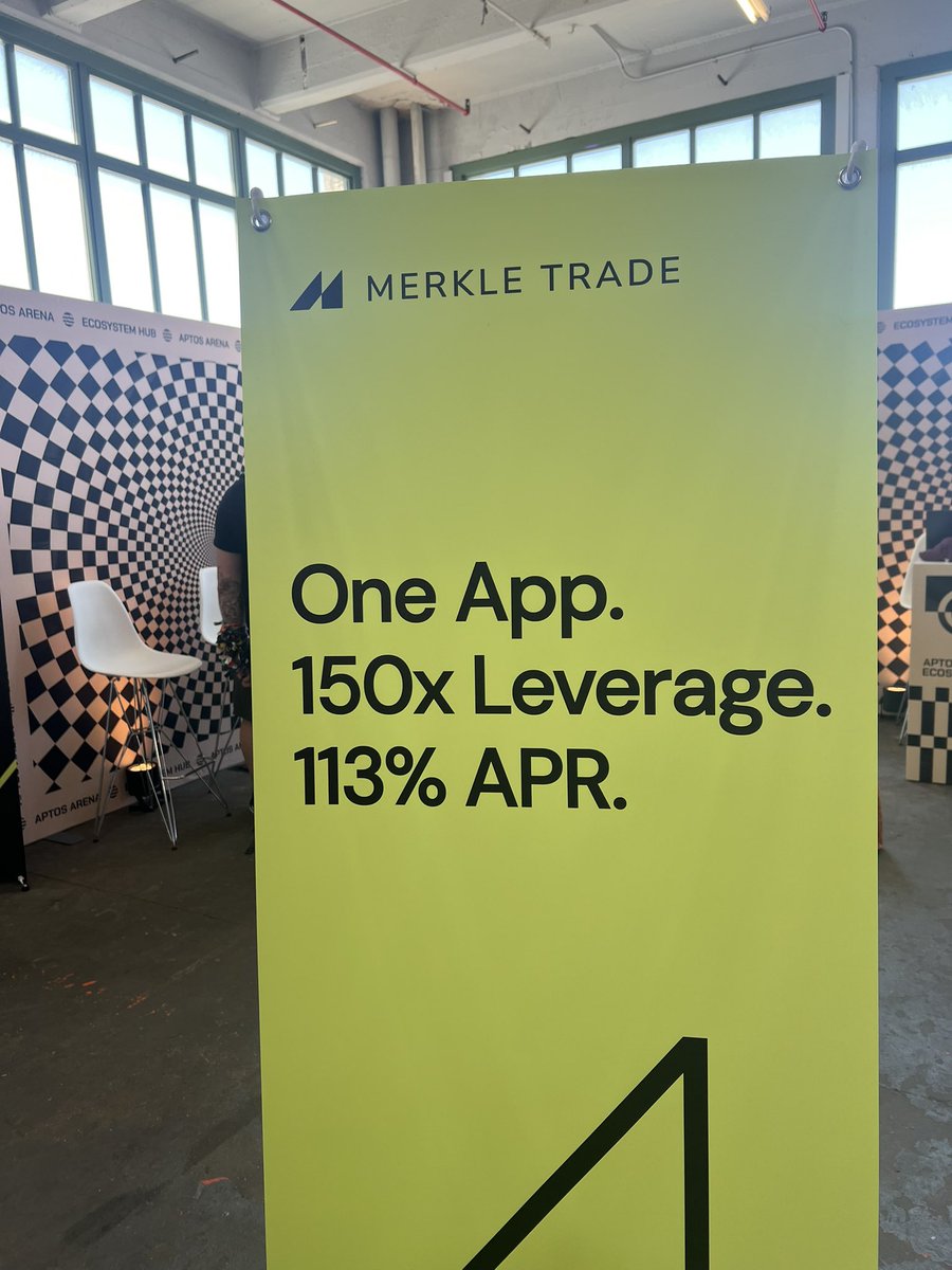 Just met with <a href="/Merkle_Trade/">Merkle Trade 🎄</a> where you can do 150x leverage. 113% APR and it’s built on <a href="/Aptos/">Aptos</a>