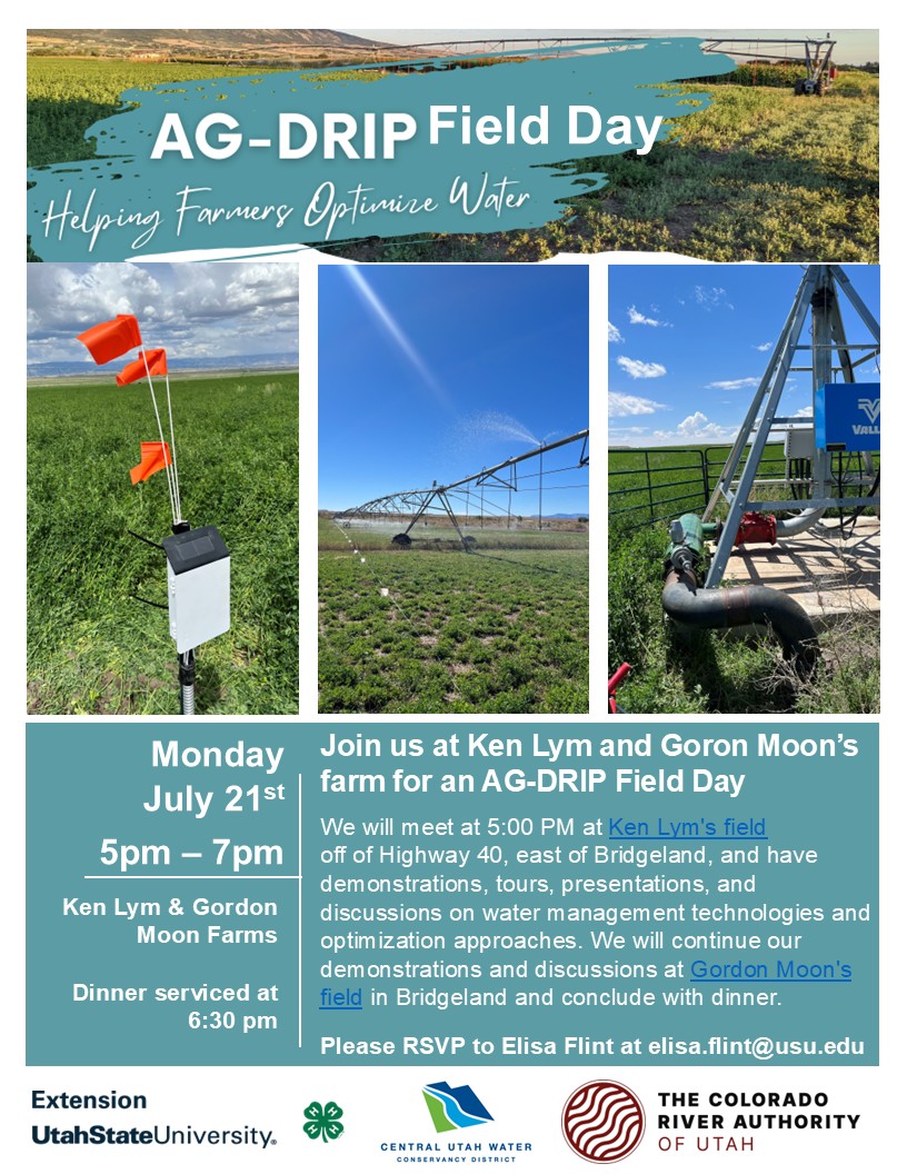 Join us for an AG-DRIP field day on July 21st in Bridgeland, UT. An RSVP is required for dinner. Please find more details here:  mailchi.mp/af827e963cc2/a…