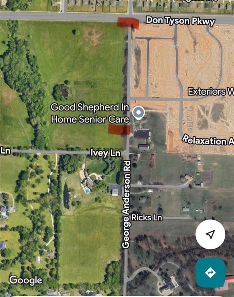 ROAD CLOSURE Update on  George Anderson from Don Tyson PKY to Ivey Ln will be extended to 08/01/2025. Please see map for details.