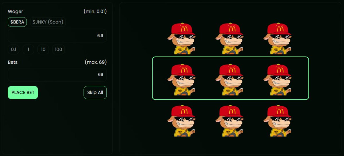 We just added <a href="/TheBullas_/">Bullas 🐂⛓</a> to our Junky Slots!

Plus, their NFT holders get a points boost in Junky Season 3!

15$ to first player who hit row of 3 Bullas, drop a proof below!

🐻🎲
