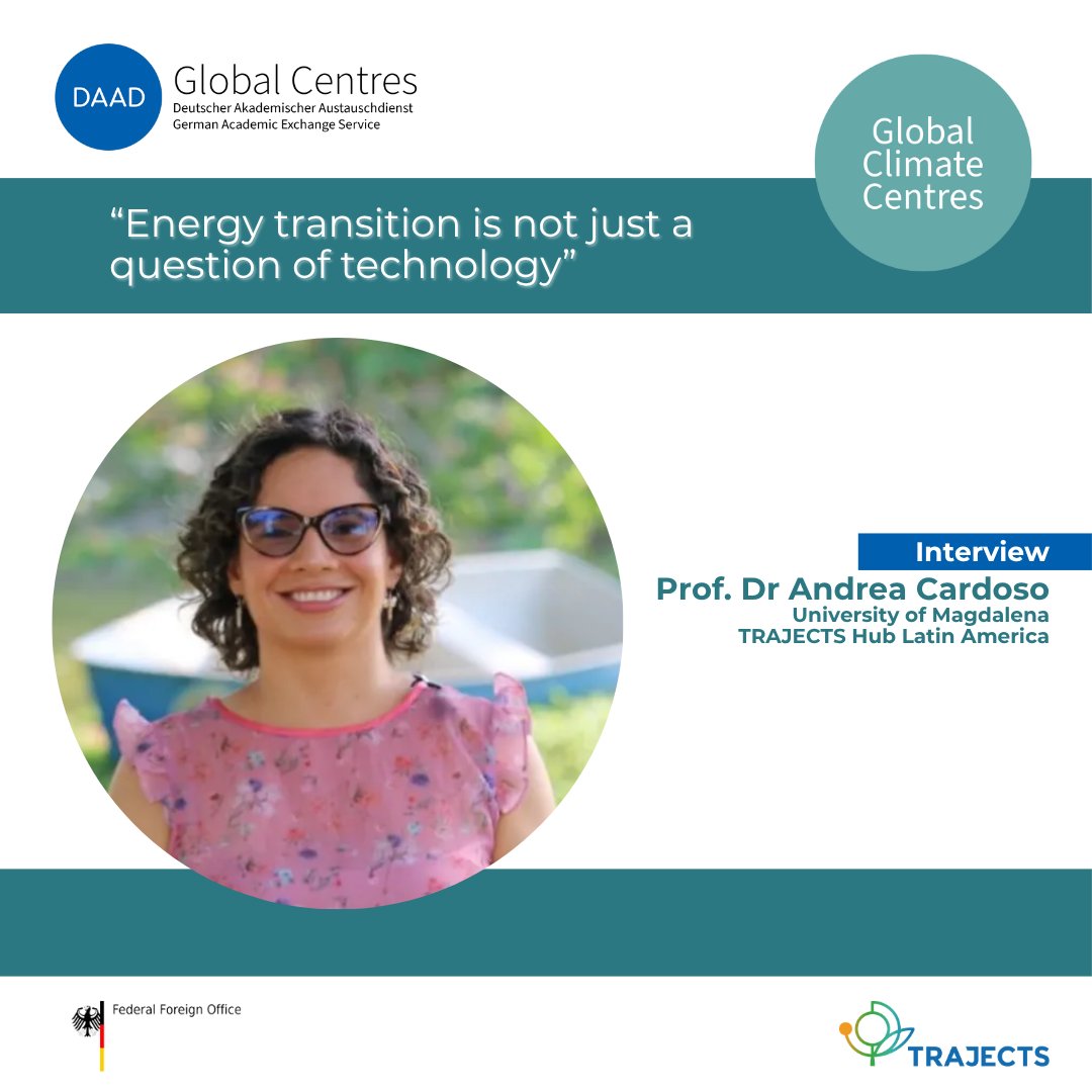 "The energy transition is more than a technical issue; it is a social, economic, and cultural change." – Prof. Andrea Cardoso Díaz, Universidad del Magdalena &amp; #TRAJECTS, in an interview for the #DAAD German Academic Exchange Service.

Read the interview👇
daad.de/en/the-daad/da…