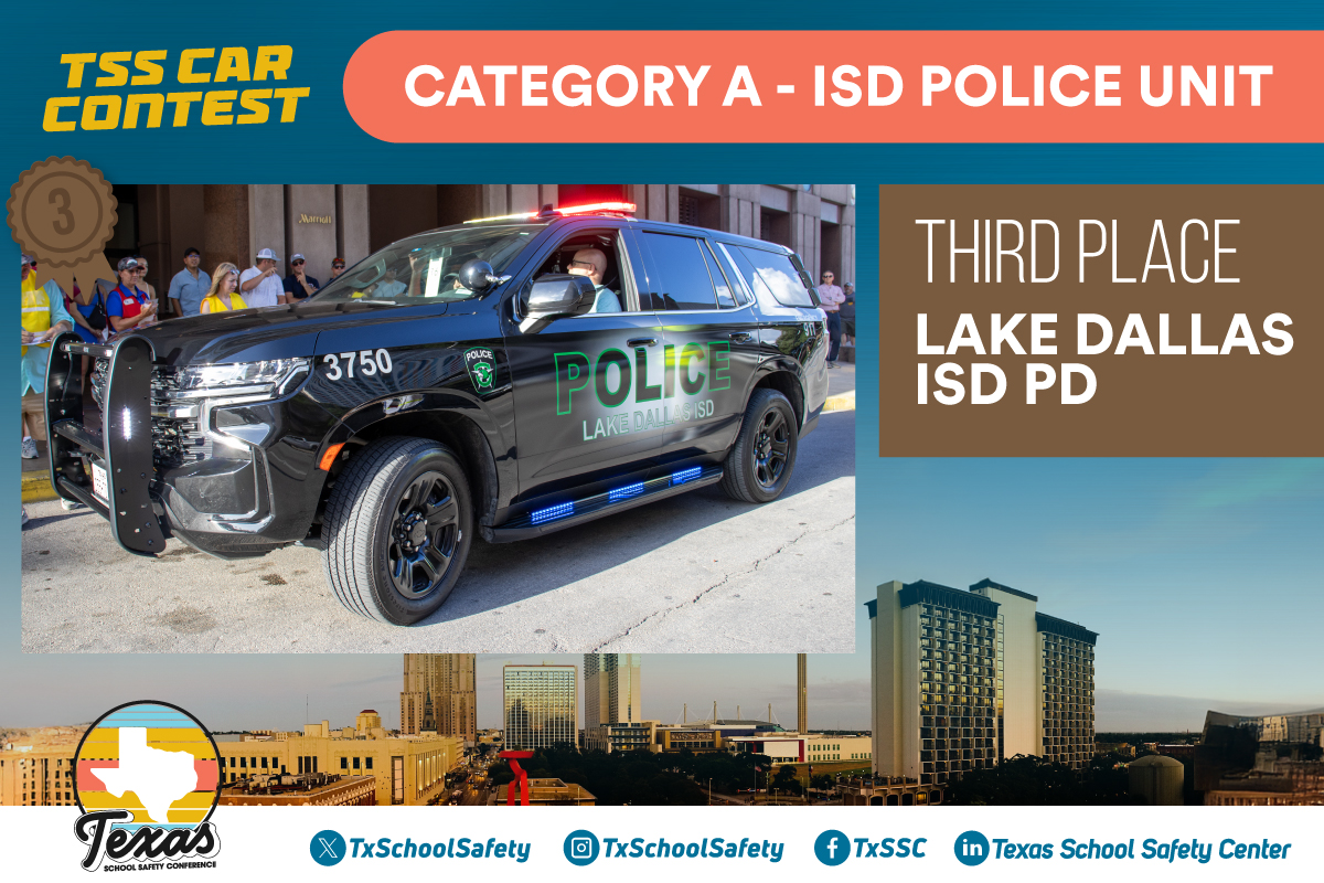 Congrats to the winners of the 2025 Texas’ Best Police Unit Contest in Category A - ISD Police Departments! Thank you to everyone who joined in the fun and participated in last night’s car parade. 

1st Place: Bastrop ISD PD
2nd Place: Bullard ISD PD
3rd: Lake Dallas ISD PD