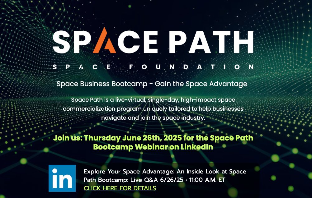 Ready to launch your career in the space industry?
The <a href="/SpaceFoundation/">Space Foundation</a> Space Business Bootcamp returns this August! Perfect for students, pros &amp; entrepreneurs aiming to thrive in the space economy.
Register: lnkd.in/gm6wGXhD
#SpaceBusiness #STEMCareers #LaunchCOForward