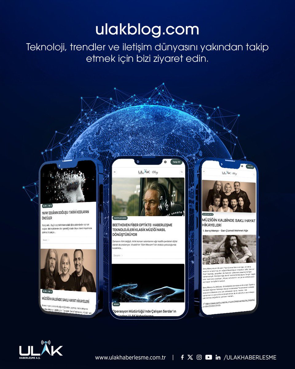 📲 Teknolojiye, trendlere ve iletişime dair merak ettiğiniz her şeyi blog sayfamızda konuşuyoruz. 
🎧 Yapay zekâdan fiber optiğe, müzikten iletişim teknolojilerine…
Birbirinden özgün içerikler için sayfamızı ziyaret etmeyi unutmayın. 👇🏻
🔗 ulakblog.com
