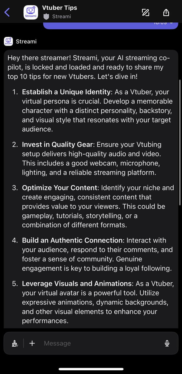 StreamiAI's tweet photo. Streami's top 10 tips for new Vtubers 🤖✨#Vtuber #Twitch #TwitchStreamers #streamer #Streaming #Kick #KickStreamer https://t.co/8glDj7HAgZ