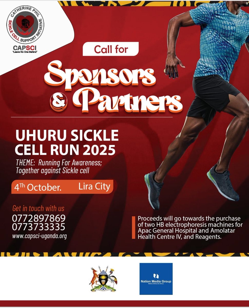 Catherine Phil Sickle Cell Support Initiative (@ugandasickle) on Twitter photo Invest in Health: Sponsor the Uhuru Sickle Cell Run, 2025! <a href="/UAPOldMutualUg/">UAP Old Mutual Uganda</a> <a href="/JubileeInsUG/">Jubilee Insurance Uganda</a> <a href="/PrudentialUG/">Prudential Uganda</a> <a href="/SanlamUganda/">Sanlam Uganda</a> <a href="/SanlamInvestUG/">Sanlam Investments East Africa - Uganda</a> <a href="/icealionug/">ICEA LION Uganda</a> <a href="/DeiBioPharma/">Dei BioPharma</a> <a href="/BritamUganda/">Britam Uganda</a> <a href="/globalscdorgs/">GASCDO</a> <a href="/UgandaBaati/">Uganda Baati</a> <a href="/ubtsug1/">Uganda Blood Transfusion Service (UBTS)</a> <a href="/Makerere_Medics/">MUMSA</a> <a href="/MumbaKalifungwa/">Mumba Kalifungwa</a> <a href="/DavidAWandera/">David A. Wandera</a> <a href="/kasi_fabian/">Kasi Fabian</a> Invest in Health: Sponsor the Uhuru Sickle Cell Run, 2025! <a href="/UAPOldMutualUg/">UAP Old Mutual Uganda</a> <a href="/JubileeInsUG/">Jubilee Insurance Uganda</a> <a href="/PrudentialUG/">Prudential Uganda</a> <a href="/SanlamUganda/">Sanlam Uganda</a> <a href="/SanlamInvestUG/">Sanlam Investments East Africa - Uganda</a> <a href="/icealionug/">ICEA LION Uganda</a> <a href="/DeiBioPharma/">Dei BioPharma</a> <a href="/BritamUganda/">Britam Uganda</a> <a href="/globalscdorgs/">GASCDO</a> <a href="/UgandaBaati/">Uganda Baati</a> <a href="/ubtsug1/">Uganda Blood Transfusion Service (UBTS)</a> <a href="/Makerere_Medics/">MUMSA</a> <a href="/MumbaKalifungwa/">Mumba Kalifungwa</a> <a href="/DavidAWandera/">David A. Wandera</a> <a href="/kasi_fabian/">Kasi Fabian</a>