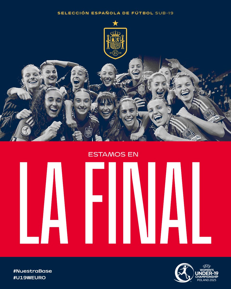 👏🏼 ¡La 𝘀𝘂𝗯-𝟭𝟵 vuelve a estar en una nueva 𝗳𝗶𝗻𝗮𝗹!

🔝 La actual campeona del #U19WEURO buscará revalidar el título en Polonia. 

💻 CRÓNICA: rfef.es/es/noticias/cr…

🎊 ¡𝗘𝗻𝗵𝗼𝗿𝗮𝗯𝘂𝗲𝗻𝗮, 𝗲𝗾𝘂𝗶𝗽𝗮𝘇𝗼!

#NuestraBase