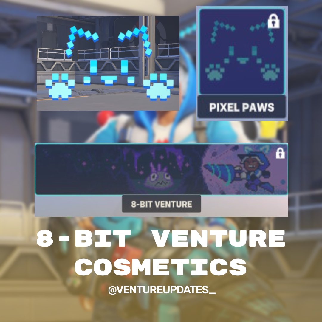 Here are the new cosmetics to go with Venture’s new 8-Bit skin!

🐾 Pixel Paws spray and Player Icon
👾8-Bit Venture name card
🕺Arcade Groove emote

These aren’t in the shop yet, but we’ll let you know when they appear! 🕹️🩵