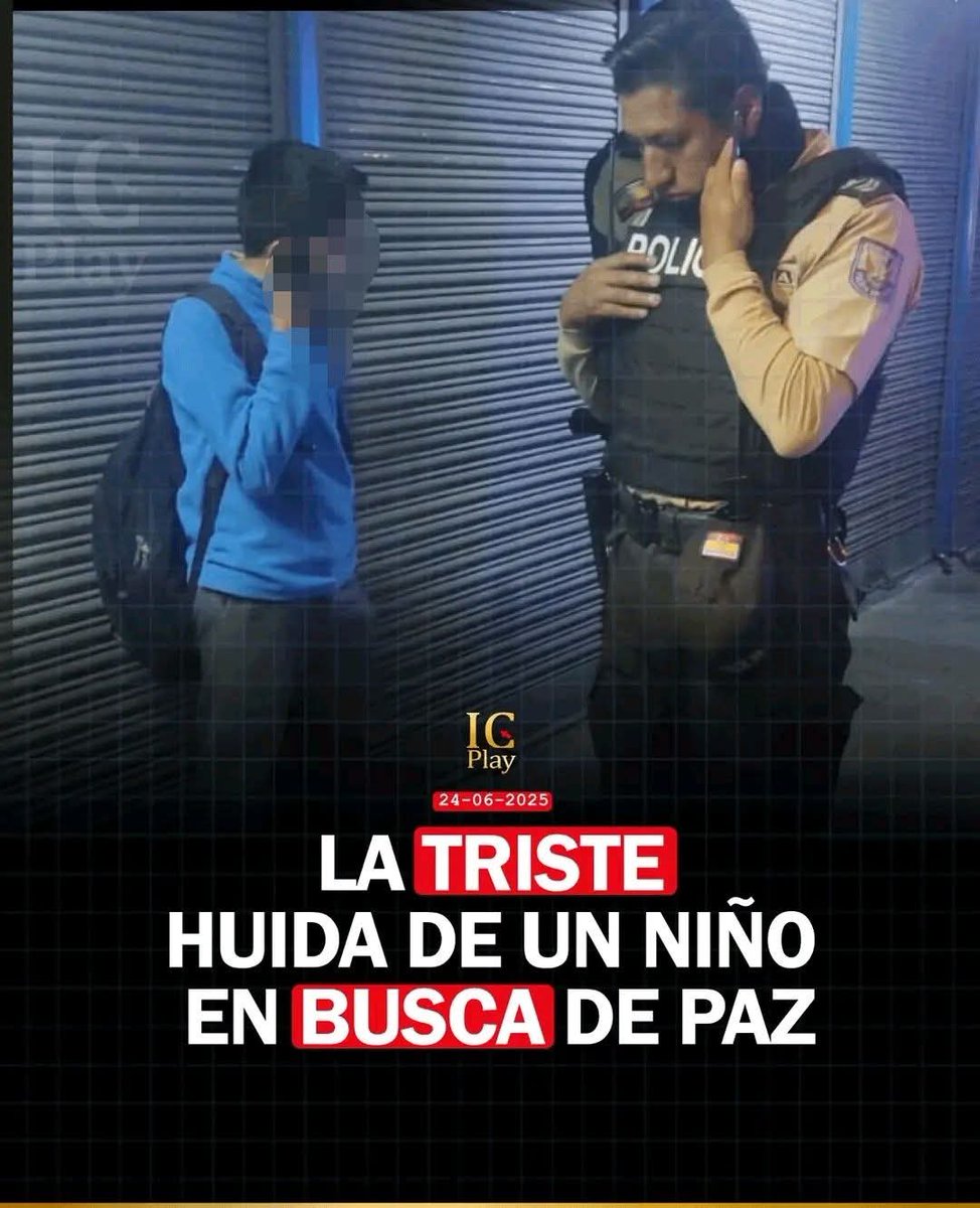 jeanclaudiogua2's tweet photo. Ayer, lunes 23 de junio de 2025, en una fría noche del barrio El Obelisco, en la parroquia Alóag del cantón Mejía, un niño caminaba solo, con una mochila medio vacía, pero con un corazón cargado de esperanza. Su destino era incierto, aunque en su mente lo tenía claro: quería llegar a Pedernales. Quería ver el mar. Tal vez, en su inocencia, creía que allá, donde rompen las olas, podía encontrar algo que se pareciera a la libertad.

Fue un patrullero de la Policía Nacional del Ecuador quien lo vio, desorientado y con los ojos hinchados por el llanto contenido. Al acercarse, el niño no huyó. Se detuvo. Como si supiera que, por fin, alguien podría escuchar su voz.

Con valentía, pero sin levantar demasiado la mirada, confesó lo que en casa no podía decir. Habló del miedo. Del silencio obligado. Del maltr4t0 que vivía a diario a manos de su padrastro. Un hogar que debía protegerlo, pero que se convirtió en su primera cárc3l.

Él vive en Amaguaña, parroquia rural del cantón Quito, en la provincia de Pichincha. Allí comenzó su dolor… y también su valentía. Porque salir, caminar kilómetros y decidir huir no fue una travesura, fue un grito desesperado por auxilio. Un acto de coraje para un niño que jamás debió conocer la v!olenci4.

La policía actuó de inmediato. Le ofrecieron abrigo, comida caliente, y algo que hacía mucho no recibía: palabras suaves. Se activaron los protocolos para protección de menores, mientras equipos especializados en psicología infantil lo acompañaron en sus primeras horas lejos del peligro.

Hoy, las autoridades buscan garantizar su seguridad y asegurar que su historia no sea una más olvidada entre los archivos. Porque no se trata solo de rescatarlo del lugar donde vivía, sino de entregarle algo que aún merece: una infancia digna.

Su sueño era llegar al mar. Tal vez no sabía que, al hablar, al confiar, ya había alcanzado algo igual de inmenso: la posibilidad de empezar de nuevo.