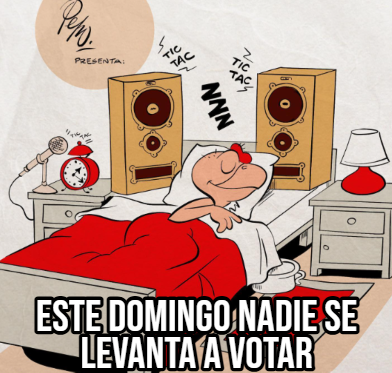 SebastianRochaZ's tweet photo. 🔹Este Domingo sigue los consejos de Condorito.

Nadie se levanta a votar 🗳️🚫 https://t.co/F5JS9afh7q
