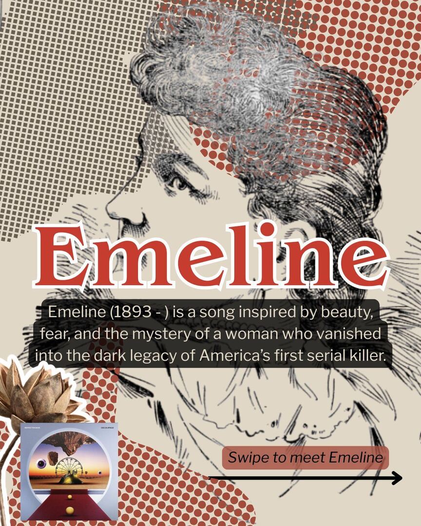 Our song Emeline is inspired by the chilling true crime story of H.H. Holmes, recognized as America’s first known serial killer. It’s a tragic and haunting tale. Emeline serves as our tribute to the victims whose lives were forever impacted by this dark … instagr.am/p/DLS9Hl7Nrdr/