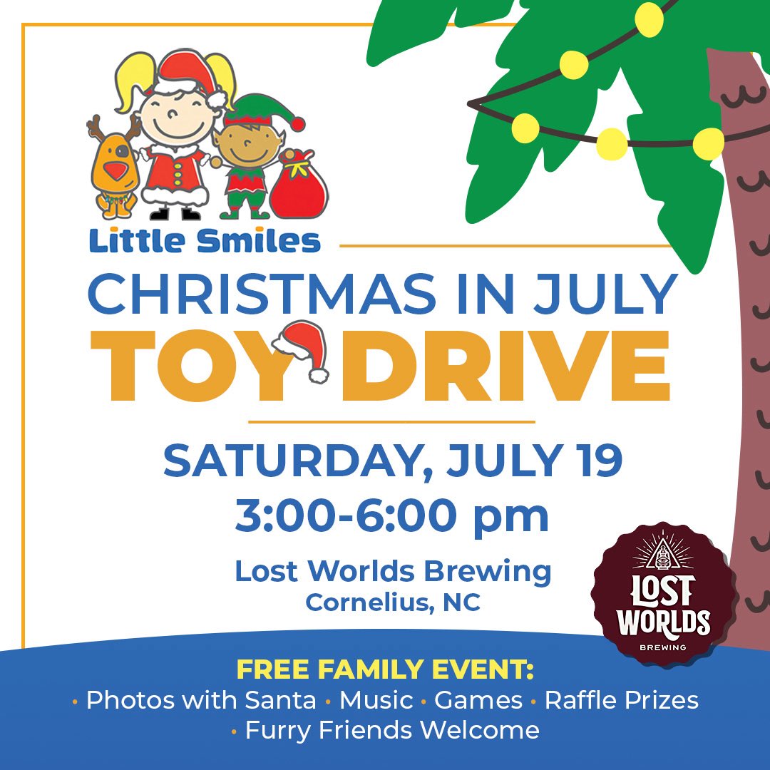 Come out to Christmas in July at <a href="/lostworldsbeer/">Lost Worlds Beer</a> on July 19 (3-6pm) to support Little Smile’s mission to put SMILES on the faces of kids when they need them the most. #pb <a href="/F3Isotope/">F3/Isotope</a> Every year - the F3 PAX show up to this event in big numbers.  Bring a new, unwrapped toy. 🎅🏻 🍺