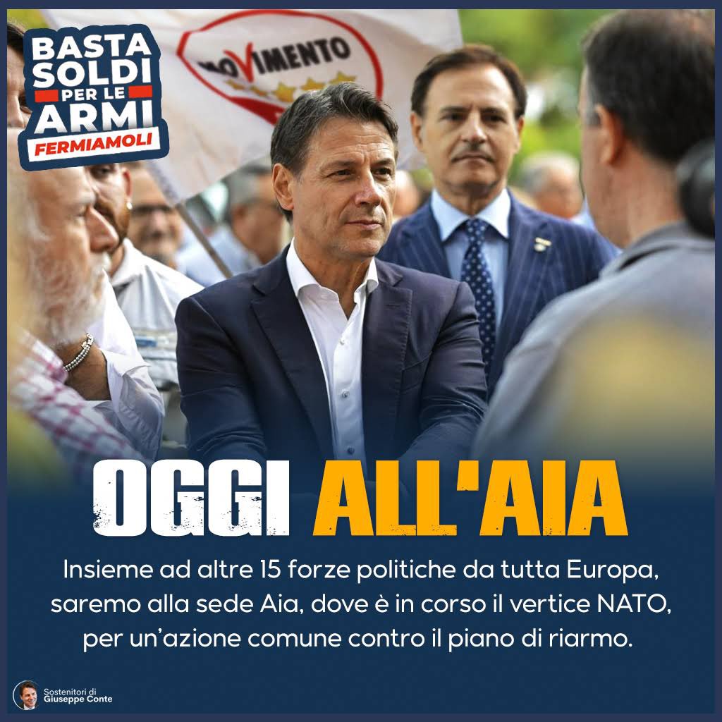 Le armi fanno schifo, ma non tutte. <a href="/GiuseppeConteIT/">Giuseppe Conte</a> a marzo ha fatto 1000 km per contestare a Strasburgo il riarmo UE. Oggi ne ha fatti 1600 per protestare a L’Aja contro l’aumento delle spese dei paesi NATO. Eppure gli sarebbe bastato percorrerne appena 3 fino all’Ambasciata