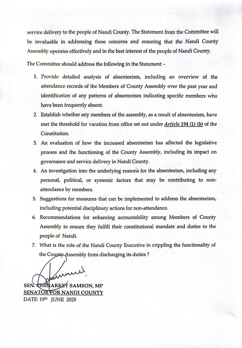 Last week I moved the senate to direct Devolution &amp; inter-governmental committee to investigate incessant adjournment of Nandi County assembly sittings without a justification undermining their role of oversight, legislation, representation &amp; Budget making process. 

#mtetezi