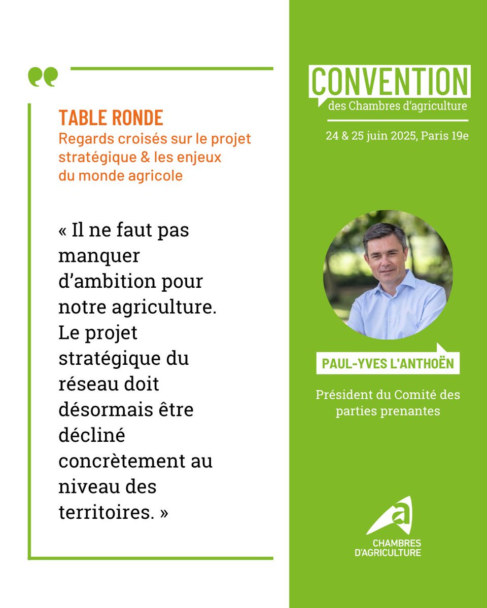 Chambres d'agriculture France (@chambagrifrance) on Twitter photo 💬 #Convention2025 | Table ronde " Regards croisés sur le projet stratégique & les enjeux du monde agricole"
🎙️<a href="/PLanthoen/">Paul Yves Lanthoen</a> : "Il ne faut pas manquer d’ambition pour notre agriculture. Le projet stratégique du réseau doit désormais être décliné au niveau des territoires. " 💬 #Convention2025 | Table ronde " Regards croisés sur le projet stratégique & les enjeux du monde agricole"
🎙️<a href="/PLanthoen/">Paul Yves Lanthoen</a> : "Il ne faut pas manquer d’ambition pour notre agriculture. Le projet stratégique du réseau doit désormais être décliné au niveau des territoires. "