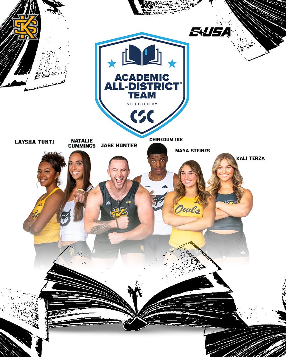 KSUTrackFieldXC's tweet image. Six athletes earned CSC Academic All-District honors.
📰 tinyurl.com/29lsdyy6
#HootyHoo | #ThingBigger