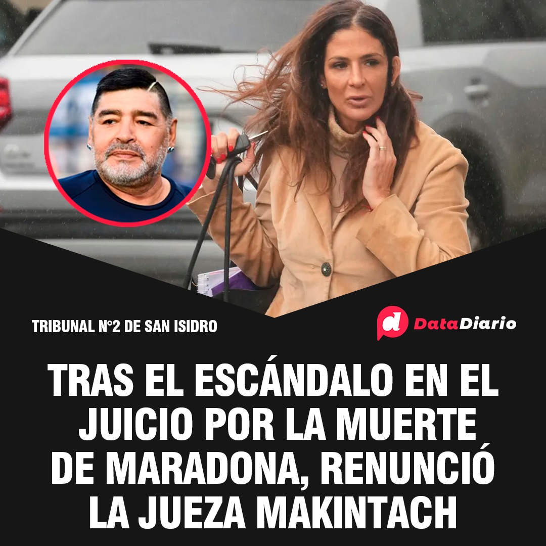 DataDiario's tweet photo. 🚨👋 CASO MARADONA: JULIETA MAKINTACH RENUNCIÓ A SU CARGO COMO JUEZA

📹 Se trata de la magistrada que protagonizó un escándalo en el juicio oral por el documental “Justicia Divina”, sobre el juicio por la muerte de Diego Maradona. https://t.co/15kKlY6E3r