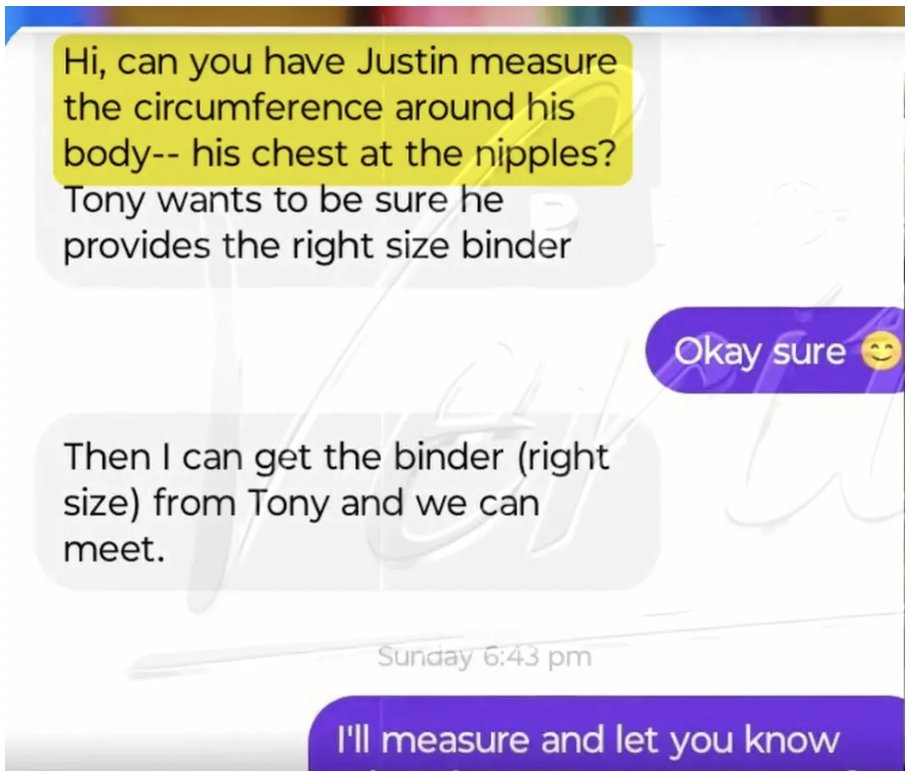 ALARMING: In the footage below, two trans activists facilitate what one describes as an “illegal” exchange – delivering a secret breast binder to a minor without parental consent.

Disturbing text from Reverend Aaron Miller of Metropolitan Community Church Hartford to a Project