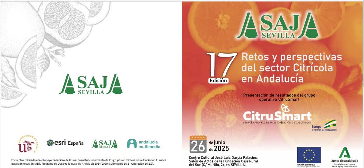 CitruSmartioteu's tweet photo. 🛰🗺🍊🍋 El próximo 26 de junio se hará el balance del Grupo Opertivo #CitruSmart en la Jornada Citrícola de @ASAJASEVILLA

👇🏻Toda la información en este enlace:⬇️

💻 https://t.co/VvKNOJaQvw 

🌳 #citricos #citricultores @unisevilla https://t.co/QepxnSEFXP