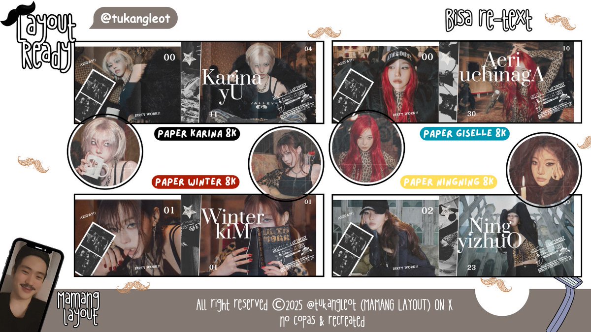 HELP RT 

LAYOUT RS AESPA
KARINA WINTER GISELLE NINGNING 

ORDER??
tag setelah DM <a href="/tukangleot/">mank leot? 💋 OPEN REQ !!</a> (WAJIB)
fastrespon t.me/jungjamalu
Pay bisa QRIS 💋

#zonauang #zonajajan #zonaaba

Mau layout req jadi cepet? Bisa cek katalog dibawah;

Harga? Cek ALT/PICT dibawah;
