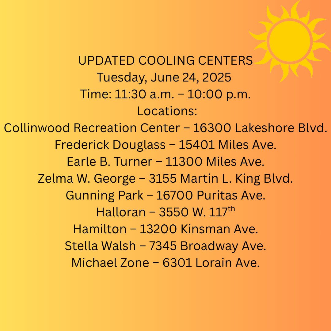 UPDATED COOLING CENTER FOR 6/24/25