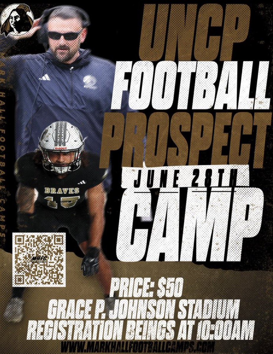 I will be attending the <a href="/UNCP_Football/">UNCP Braves Football</a> prospect camp on the 28th.
I am ready to get to work.
<a href="/CoachJRiley_/">Jayden Riley</a> <a href="/LeonEasonJr1/">Leon Eason Jr</a> <a href="/CoachHallUNCP/">Mark Hall</a> <a href="/TAscension/">KevinKJJohnson Sr.</a>