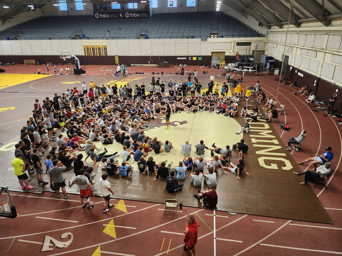 Branch9497's tweet photo. Biggest @WyoWrestle Camp ever.  19 states represented.  These kids know that it's great to be a Wyoming Cowboy. Go Pokes https://t.co/NGnBOtDZAv
