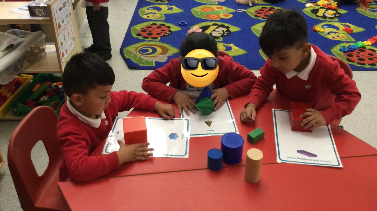 LeighPrimary's tweet photo. Nursery children have been learning the names of the different 3-D shapes. They are independently sorting the 3-D shapes into the correct places. #Maths #3Dshapes #concentration #PD #lifelonglearners https://t.co/zbvgG39z1y