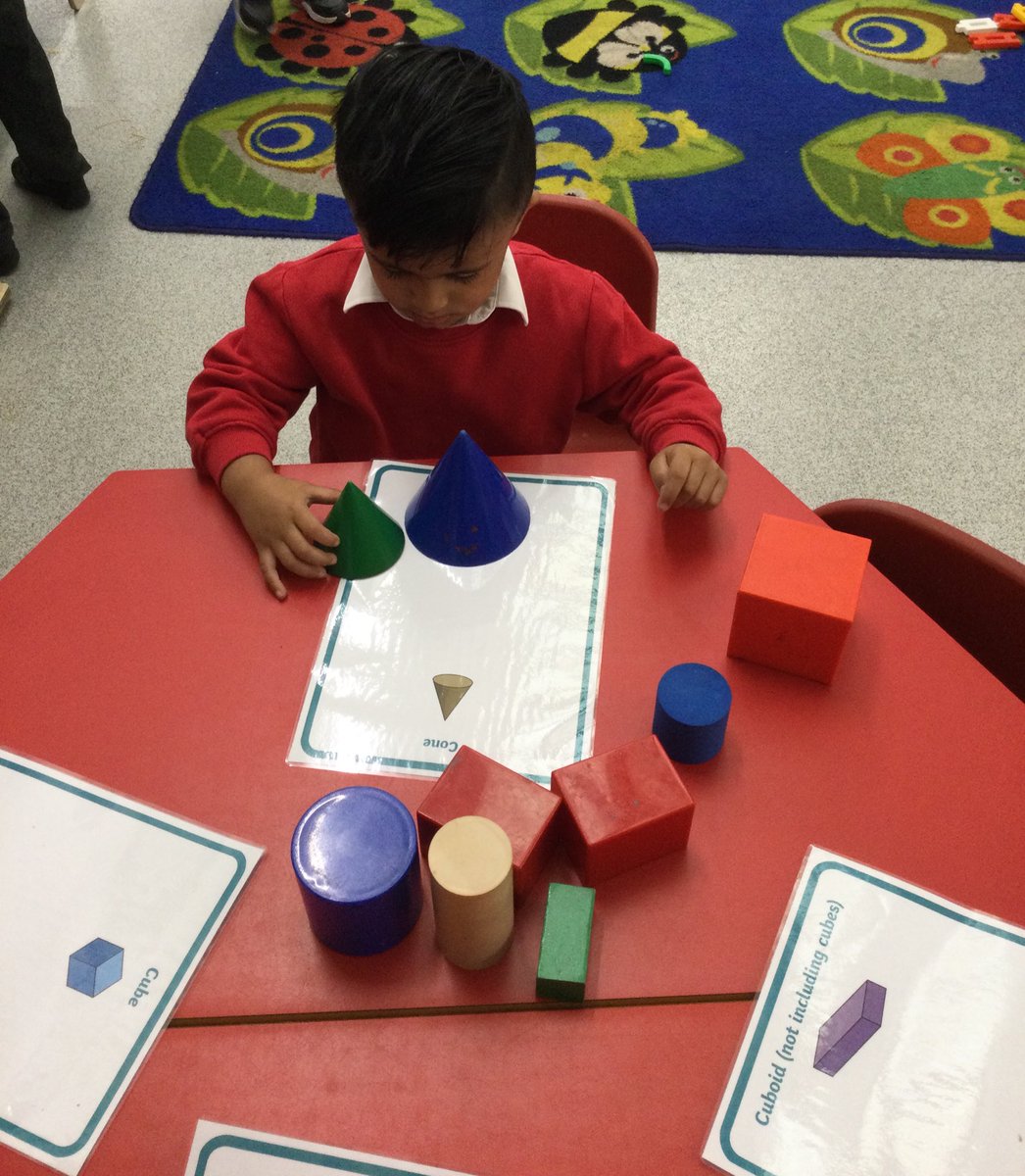 LeighPrimary's tweet photo. Nursery children have been learning the names of the different 3-D shapes. They are independently sorting the 3-D shapes into the correct places. #Maths #3Dshapes #concentration #PD #lifelonglearners https://t.co/zbvgG39z1y
