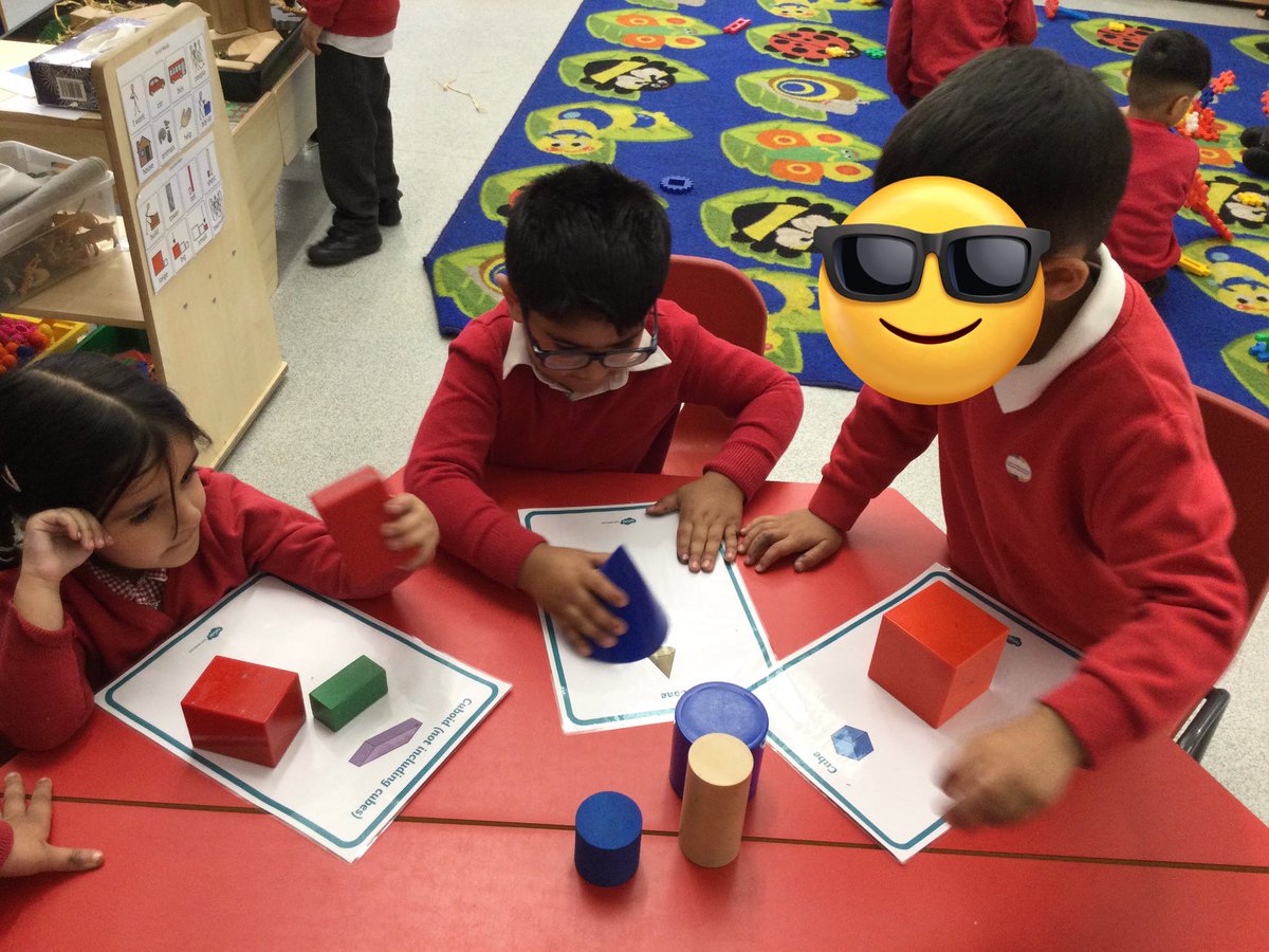 LeighPrimary's tweet photo. Nursery children have been learning the names of the different 3-D shapes. They are independently sorting the 3-D shapes into the correct places. #Maths #3Dshapes #concentration #PD #lifelonglearners https://t.co/zbvgG39z1y