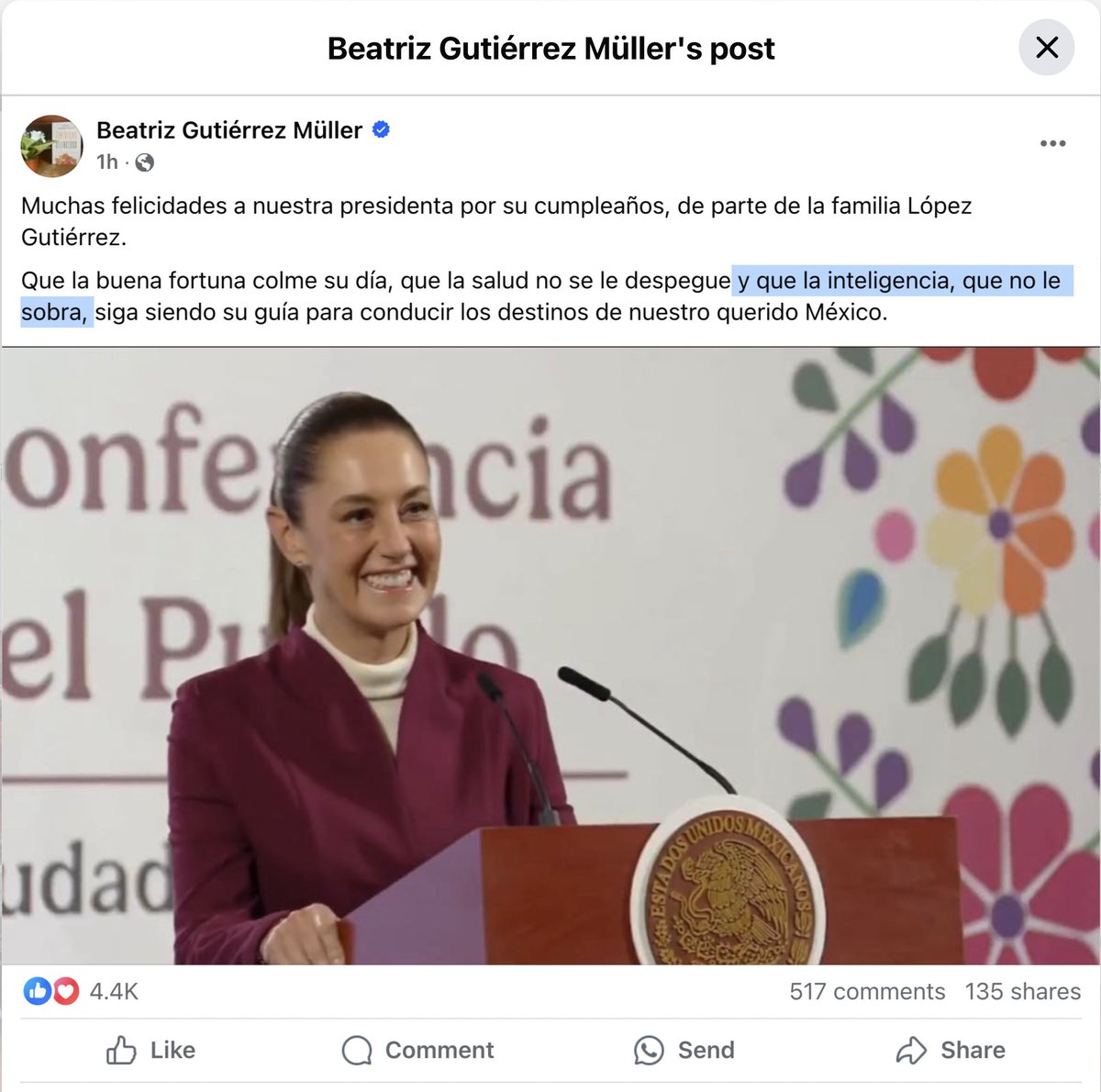 vampipe's tweet image. No le sobra inteligencia a la presidenta, dice @BeatrizGMuller.

Jajaja, qué mala onda que le diga eso en su cumpleaños. 

Qué llevada.