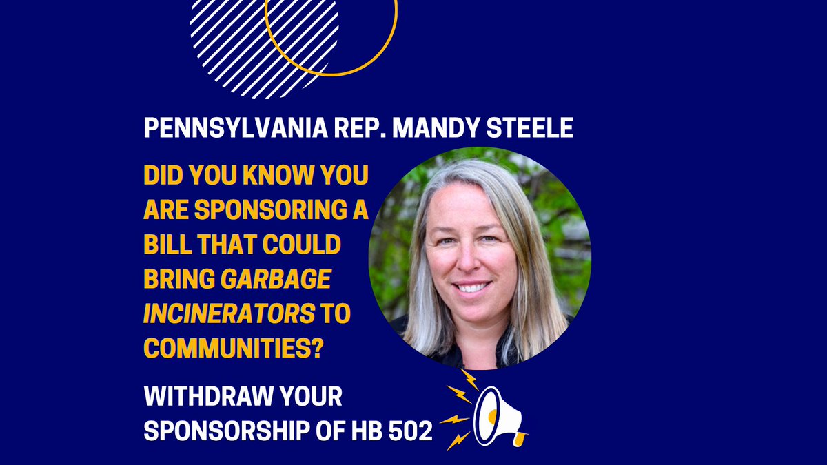 📣 Hey <a href="/RepSteele/">Rep. Mandy Steele</a> — please withdraw your sponsorship of HB 502. This bill puts polluting projects like garbage incinerators in our communities without local consent.
PA deserves clean air, not corporate shortcuts. #NoOnHB502 #ProtectLocalVoices #EnvironmentalJustice