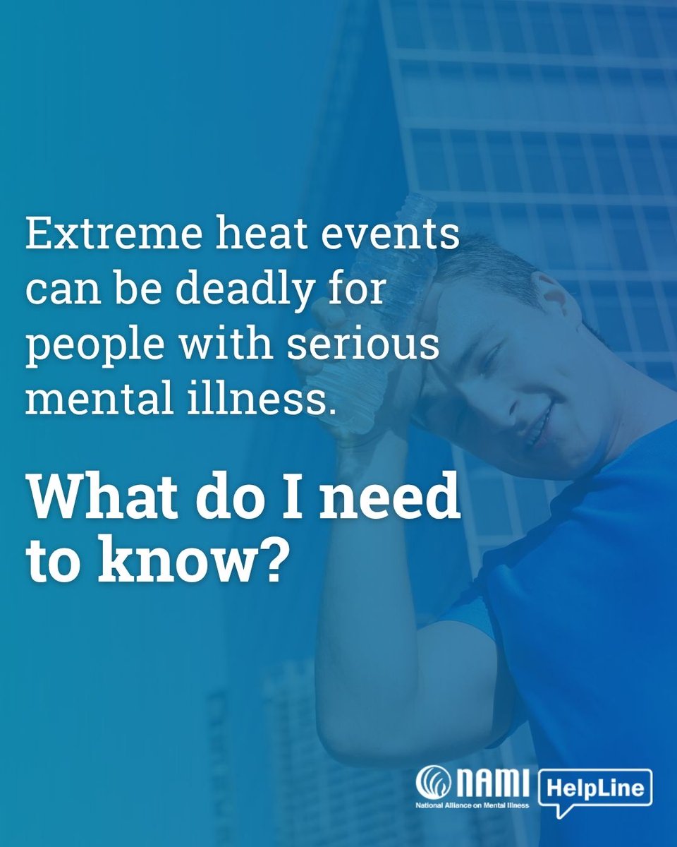 NAMICommunicate's tweet image. As a heat dome engulfs parts of the United States, its important to be aware of how increased temperatures can impact people experiencing mental health conditions. 

Share this critical information so that people can learn, and take steps to protect themselves and their loved…
