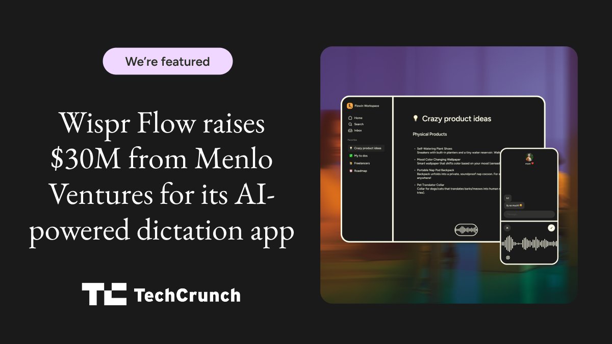 Sahaj Garg (@sahajgarg6) on Twitter photo Incredibly excited to announce that <a href="/WisprFlow/">Wispr Flow</a> has raised a $30M series A to help build a future where AI lets us be more present, less distracted, and even more in a state of Flow.
Voice dictation is just day one at Wispr - if you're excited about building the future of HCI, Incredibly excited to announce that <a href="/WisprFlow/">Wispr Flow</a> has raised a $30M series A to help build a future where AI lets us be more present, less distracted, and even more in a state of Flow.
Voice dictation is just day one at Wispr - if you're excited about building the future of HCI,