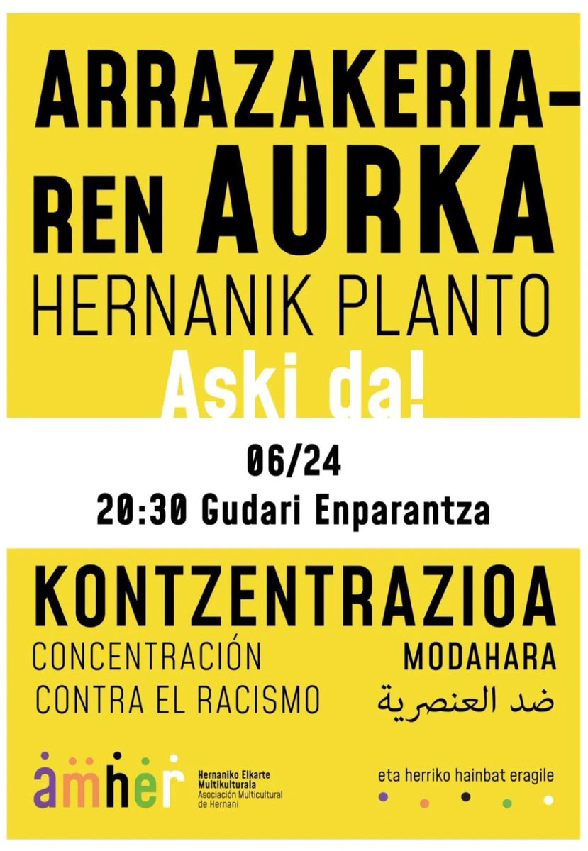 Atzoko gertakarien harira Hernaniko Txosna Batzordearen oharra

Eraso arrazistarik ez! Poliziaren presentzia eta bortizkeriari ez!

Bestalde, Amher SOS Arrazakeriak antolaturiko kontzentrara dei egiten dugu.