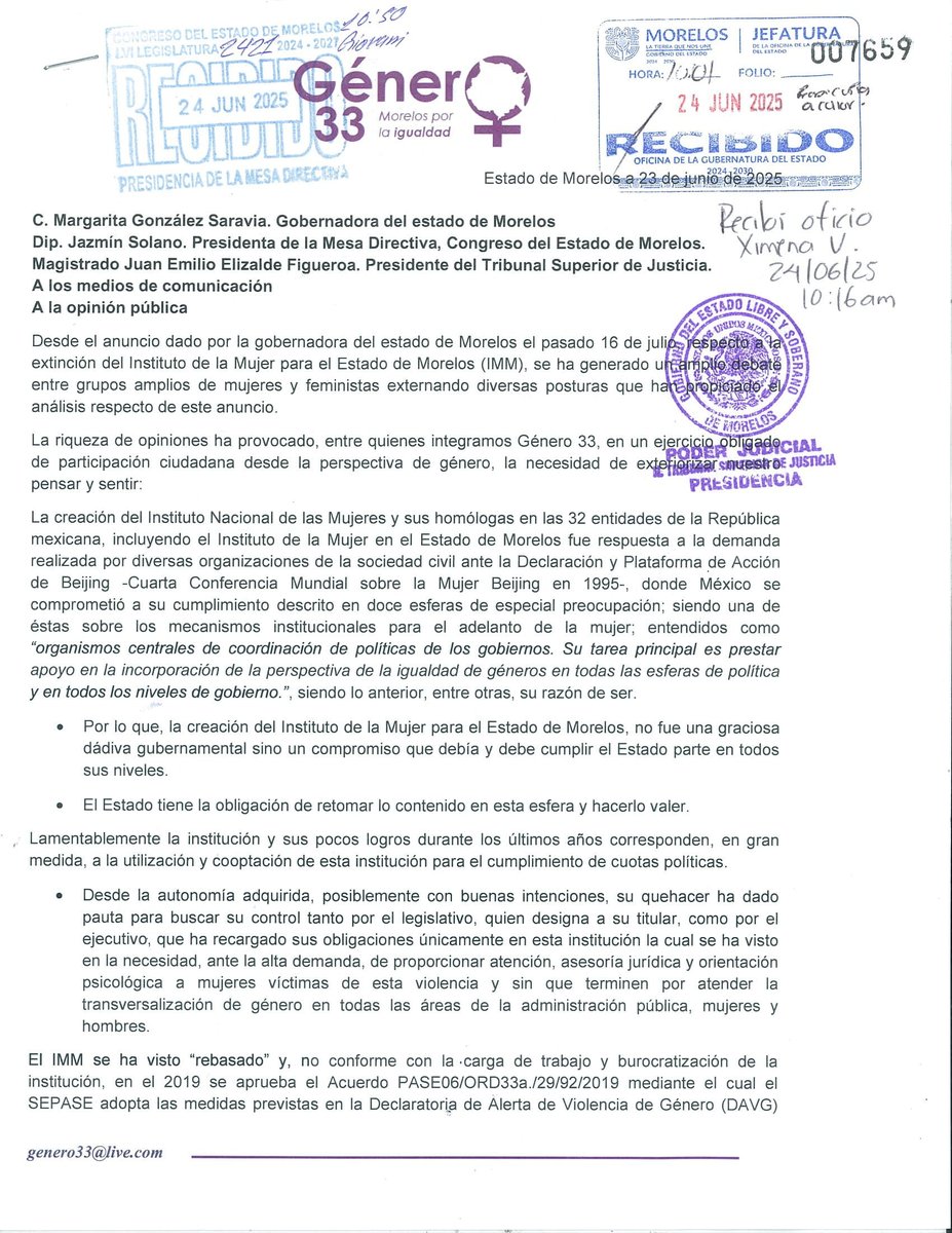 Género33 (@morelosgenero33) on Twitter photo Desde Género 33 externamos nuestro posicionamiento ante la intención de "desaparecer" al <a href="/IMM/">IMM</a> cuya creación fue impulsada por varias de nosotras y de diversas organizaciones feministas y grupos amplios de mujeres. <a href="/GobiernoMorelos/">Gobierno de Morelos</a> <a href="/TSJMorelosOf/">TSJ Morelos OFICIAL</a> <a href="/CongresoMorelos/">Congreso del Estado</a> . Desde Género 33 externamos nuestro posicionamiento ante la intención de "desaparecer" al <a href="/IMM/">IMM</a> cuya creación fue impulsada por varias de nosotras y de diversas organizaciones feministas y grupos amplios de mujeres. <a href="/GobiernoMorelos/">Gobierno de Morelos</a> <a href="/TSJMorelosOf/">TSJ Morelos OFICIAL</a> <a href="/CongresoMorelos/">Congreso del Estado</a> .