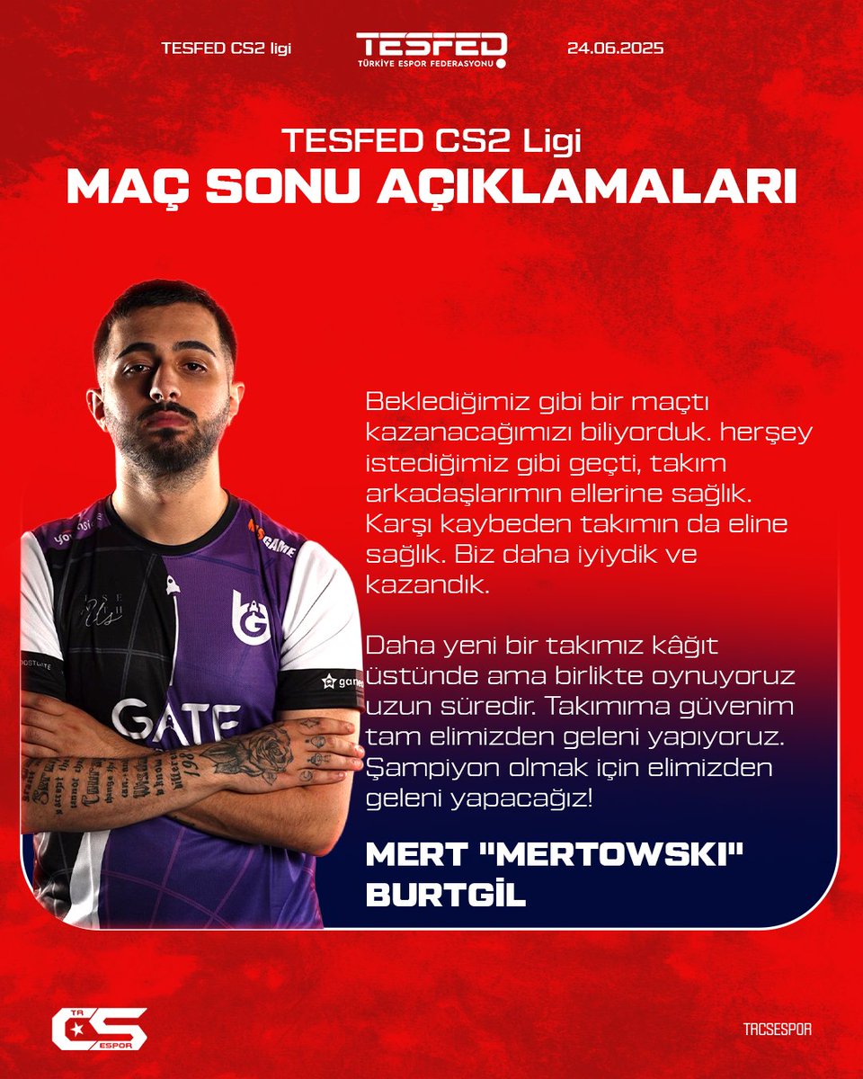 TRCS Espor (@trcsespor) on Twitter photo 🔥 TESFED CS2 Ligi’nin ilk haftasını namağlup tamamlayan BoostGate Esports'un AWPer’i <a href="/mertowsk1cs/">mertowskics</a>'nin maç sonrası açıklaması sizlerle!
Zaman ayırıp bizi kırmadığı için kendisine teşekkür ederiz. 🔥 TESFED CS2 Ligi’nin ilk haftasını namağlup tamamlayan BoostGate Esports'un AWPer’i <a href="/mertowsk1cs/">mertowskics</a>'nin maç sonrası açıklaması sizlerle!
Zaman ayırıp bizi kırmadığı için kendisine teşekkür ederiz.