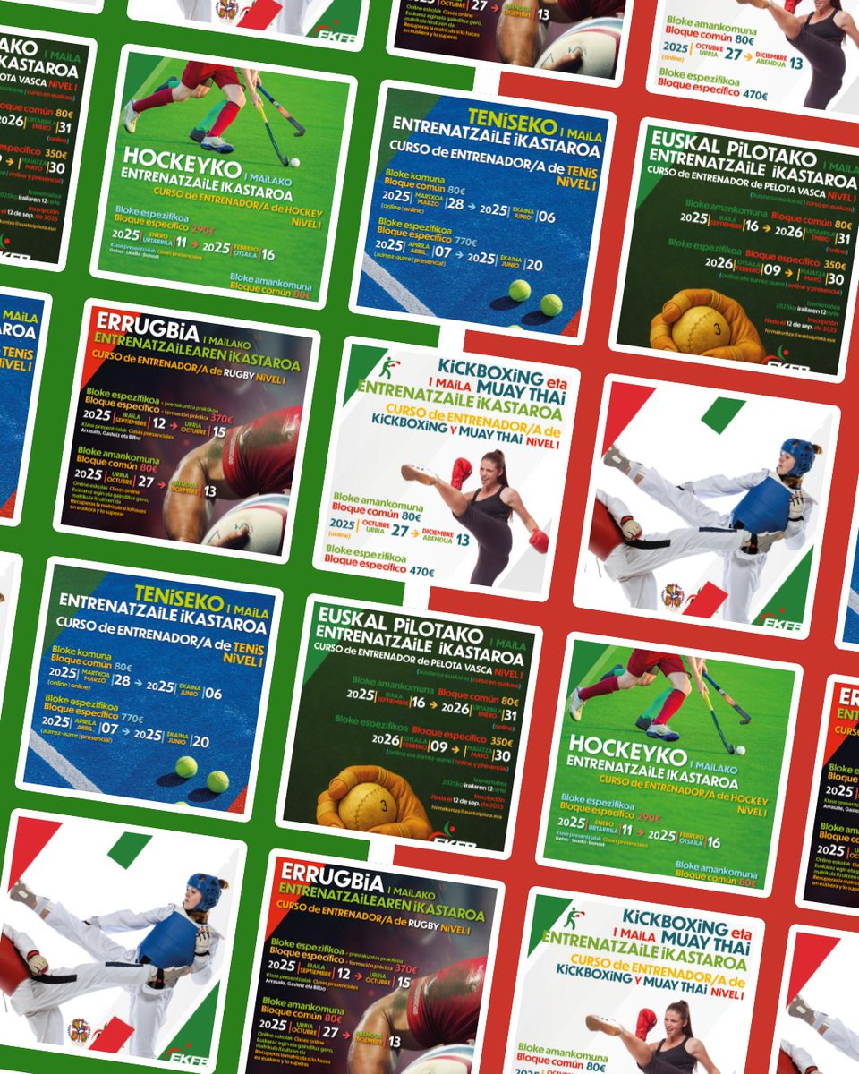 🙌 <a href="/EUSKAL_KIROLA/">EKFB</a>'k euskararen presentzia indartuko 📚 2025-2026 📌 Xakea, Surf, Eskubaloia, Errugbia, Mahai Tenisa, Txirrindularitza, Gimnastika, Arrauna, Karate, Pelota, Irristaketa, Igeriketa, Kanoe, Herri Kirolak, Triatloia... euskalkirola.eus/prestakuntza/