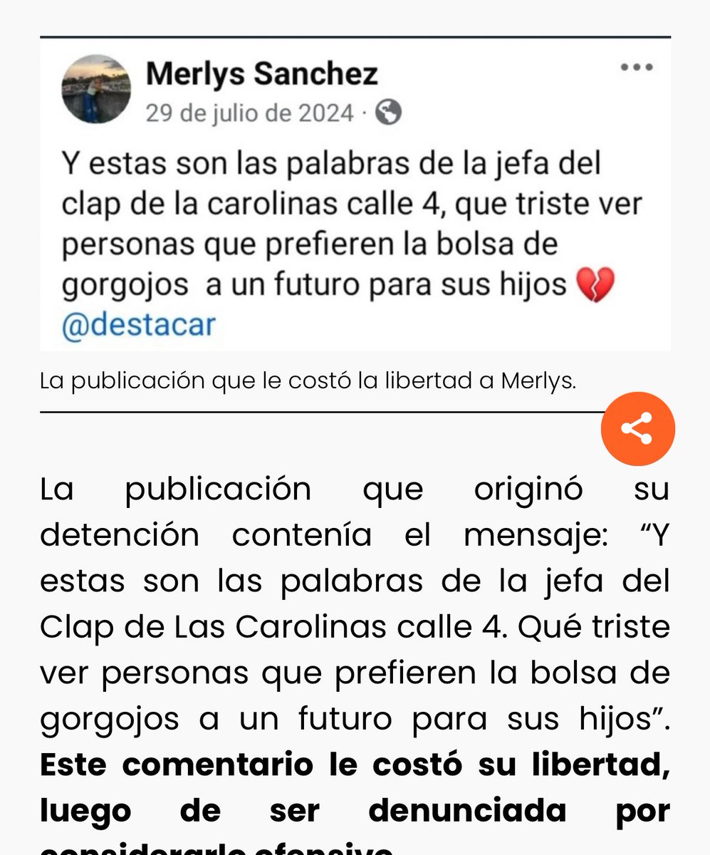 Venezuela 🇻🇪 

La metieron a la cárcel por criticar a un político socialista en su estado de WhatsApp.

Esto se viene para Bolivia, si sigue existiendo el MAS.
🇧🇴🇧🇴🇧🇴
